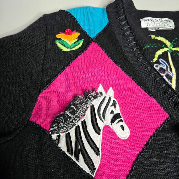 Jack B. Quick Vtg 3D Knit Cardigan M Jungle Motif Beaded Embroidered Granny - Picture 5 of 12